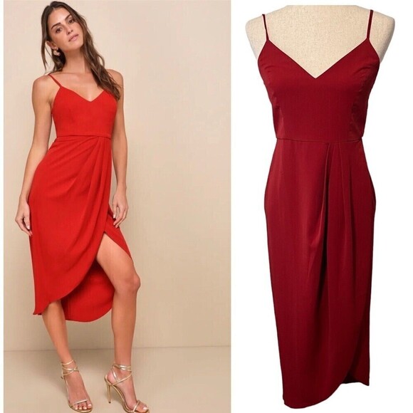 Lulus Dresses & Skirts - Lulus MIDI Dress Valentines Women Size S Spaghetti Strap High Slit Reinette Wrap